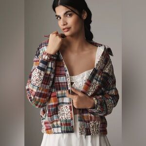 Anthropolgie Avec Les Filles Plaid Stitched Bomber Jacket Oversized Size XXS